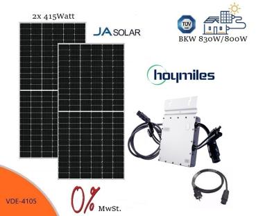 Balkonkraftwerk 800W / 830 Watt - Hoymiles HM-800 + 2x 415Watt Solarpanel JA Solar - Sofort verfügbar - Markenqualität - DE Händler - VDE-4105